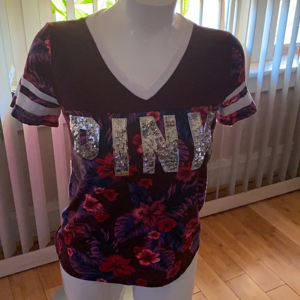 Pink Sequin Floral Tee